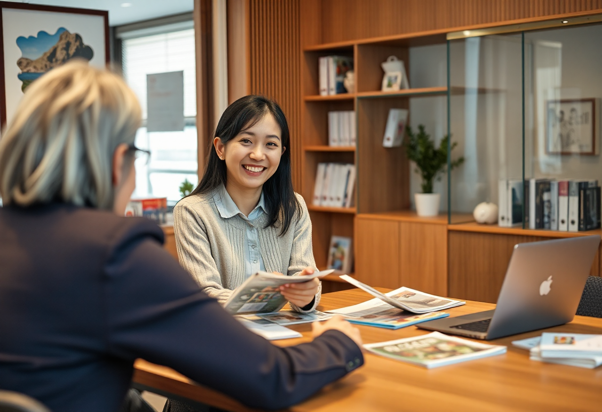 留学エージェントに相談する若い女性