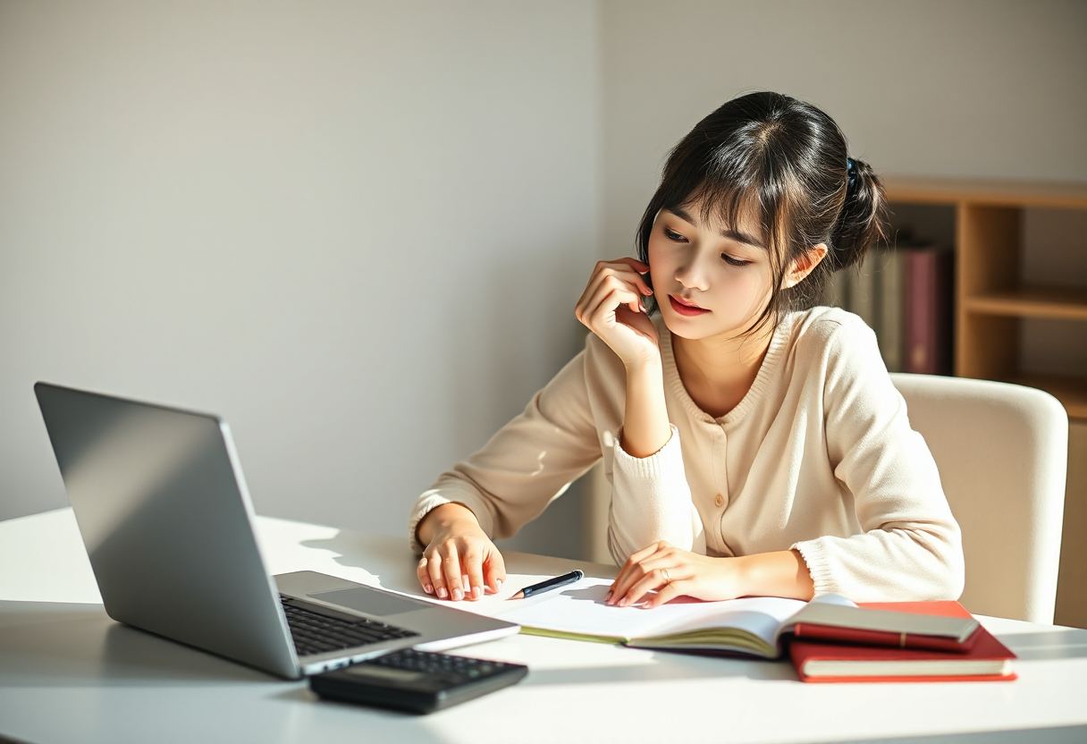 オーストラリア留学の費用を計画する若い女性