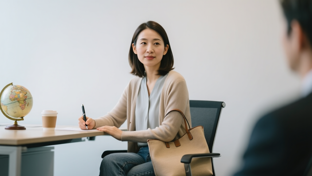 シドニーの街で留学サポートについて相談する日本人の女性